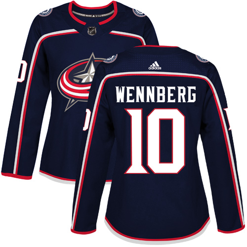 Adidas Blue Jackets #10 Alexander Wennberg Navy Blue Home Authentic Women's Stitched NHL Jersey - Click Image to Close